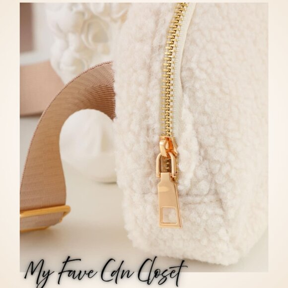 NEW Cream SHERPA Crossbody Belt Bag**ROSE GOLD buckles - Picture 5 of 7